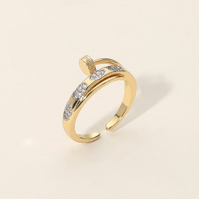 14K Gold Dipped Rhinestone Nail Adjustable Ring GRAND BAZAAR