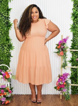 SOFT SPOKEN TIERED MIDI DRESS PLUS