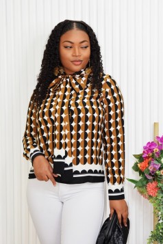 DOT AND DASH TIE FRONT BLOUSE GRAND BAZAAR