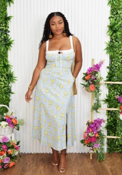 BLOOMING IN SPRING CORSET MIDI DRESS GRAND BAZAAR