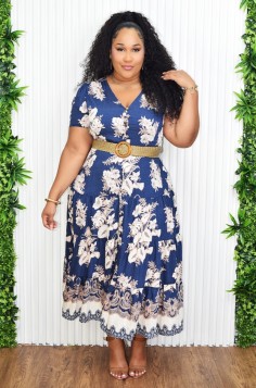MARBELLE FLORAL BELTED MIDI DRESS PLUS GRAND BAZAAR