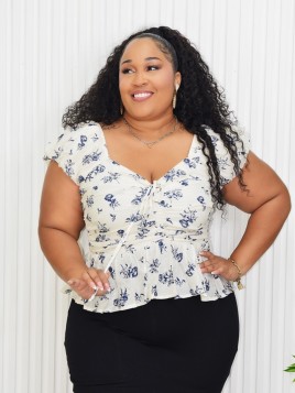 JENNY DITSY FLORAL DRAWSTRING TOP PLUS