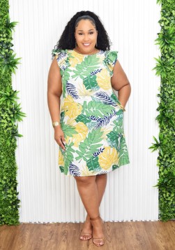 FRESH BREEZE LEAF PRINT DRESS PLUS