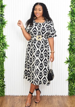 TESSA TRIBAL CONTRAST MIDI DRESS