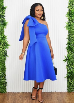 TIMELESS ERA FLARED ONE SHOULDER MIDI DRESS