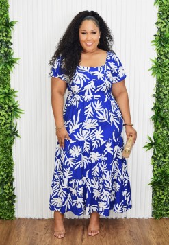 CHLOE PALM PRINTED MIDI DRESS PLUS