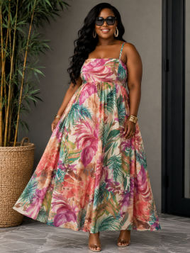 PAINTING ME PRETTY CHIFFON MAXI DRESS PLUS