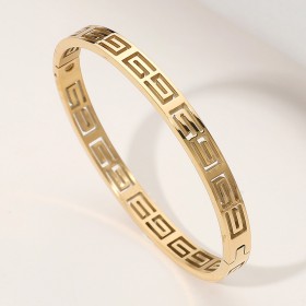 Stainless Steel Geometric Cutout Hinged Bangle Bracelet