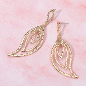 Bold Textured Metal Leaf Drop Dangle Earrings