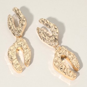 Oversized Textured Abstract Metal Link Dangle Earrings GB