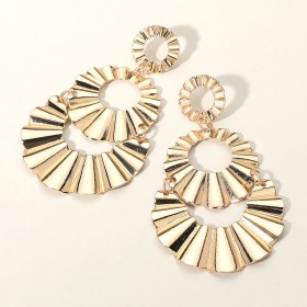 Fan Shaped Bold Textured Metal Dangle Earrings GRAND BAZAAR