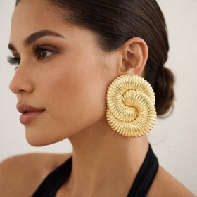 Oversized Ribbed Metal Swirl Statement Earrings GRAND BAZAAR