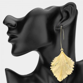 Oversized Metal Leaf Dangle Drop Earrings GRAND BAZAAR