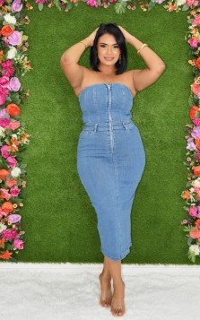 LEAH DENIM TUBE MIDI DRESS GRAND BAZAAR