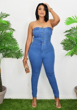 SHE'S A CLASSIC TUBE DENIM JUMPSUIT
