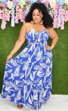 PALM SHADE HALTER MAXI DRESS PLUS