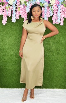 SAHARA RUCHED SATIN MIDI DRESS