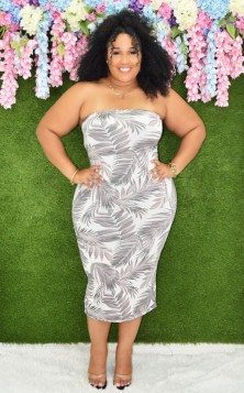 LEAF PRINT TUBE MIDI DRESS PLUS GRAND BAZAAR