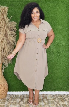 JAMIE BELTED SHIRT MIDI DRESS PLUS