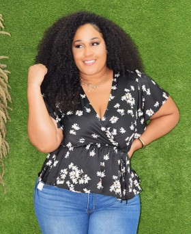 FLOWER PRINT SURPLICE BLOUSE PLUS