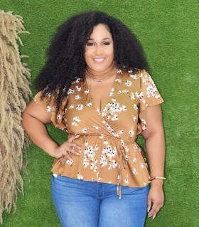 FLOWER PRINT SURPLICE BLOUSE PLUS GRAND BAZAAR