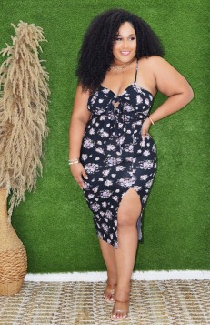 FLORAL MELODY TIE FRONT MIDI DRESS PLUS GRAND BAZAAR
