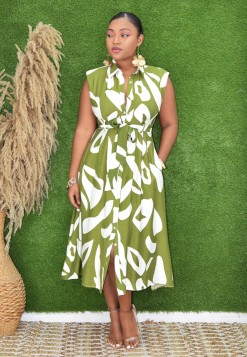 AUTUMN ABSTRACT PRINT MIDI DRESS GRAND BAZAAR