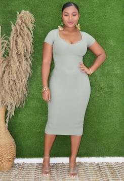 ESSENTIAL RIBBED BODYCON MIDI DRESS