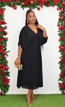 MIDNIGHT MAGIC PLEATED MIDI DRESS