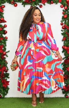 NOEL COLORBURST PLEATED MIDI DRESS PLUS