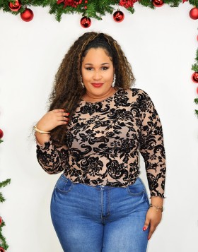 LIFE IN MESH LONG SLEEVE TOP PLUS