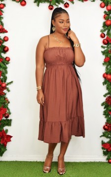 SOFT EDGE RUFFLE MIDI DRESS