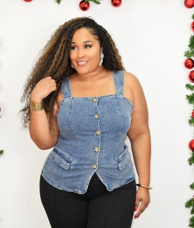 ON THE EDGE MINERAL WASH DENIM TOP PLUS