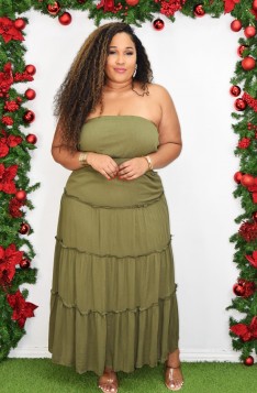 OLIVE LAYERED TUBE MIDI DRESS PLUS