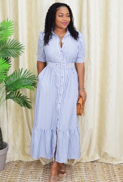 TRENDING TOPIC STRIPE SHIRT MAXI DRESS