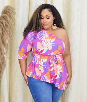 TROPICAL ONE SHOULDER TOP PLUS