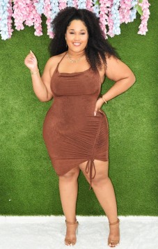 CELESTE RUCHED HALTER DRESS PLUS