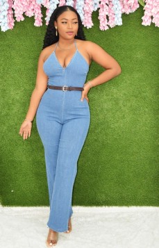 NO CHILL HALTER DENIM JUMPSUIT GRAND BAZAAR
