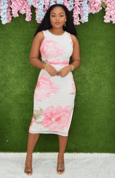 BLOOM IN TIME MESH MIDI DRESS