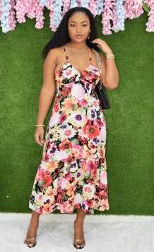 GARDEN OF LOVE STRAPPY MIDI DRESS