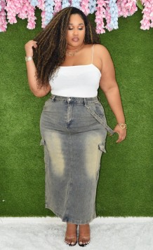 JULES DENIM DRAMA MAXI SKIRT PLUS