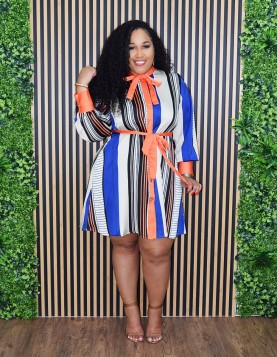 FRIDAY FEELS STRIPE SATIN DRESS PLUS GRAND BAZAAR