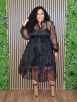 SWEET SECRETS SHEER TRENCH MIDI DRESS SET PLUS