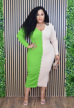 HIGH DEMAND COLOR BLOCK SWEATER MIDI DRESS PLUS GRAND BAZAAR
