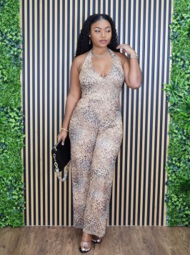 CHASING HIGHS LEOPARD HALTER JUMPSUIT
