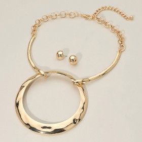 Bold Hammered Metal Disc Link Statement Necklace GRAND BAZAAR