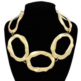 Chunky Brushed Hammered Metal Oval Ring Link Necklace GB