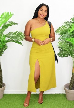 CHERRISH ME ONE SHOULDER MIDI DRESS