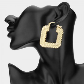 Textured Metal Square Pin Catch Hoop Earrings GRAND BAZAAR