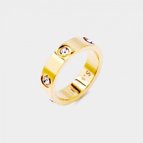 Stone Embellished Stainless Steel Band Ring GRAND BAZAAR